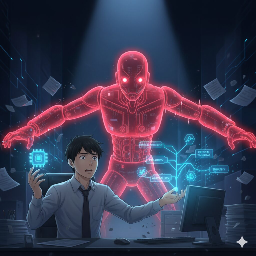 AIに仕事が奪われることを想像している男性