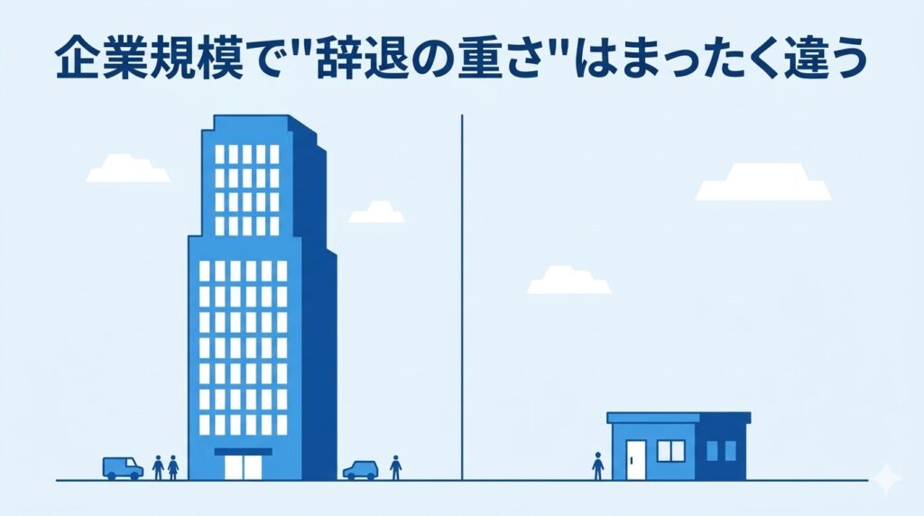 大手企業と中小企業で内定辞退の受け取り方が異なることを示すイメージ図