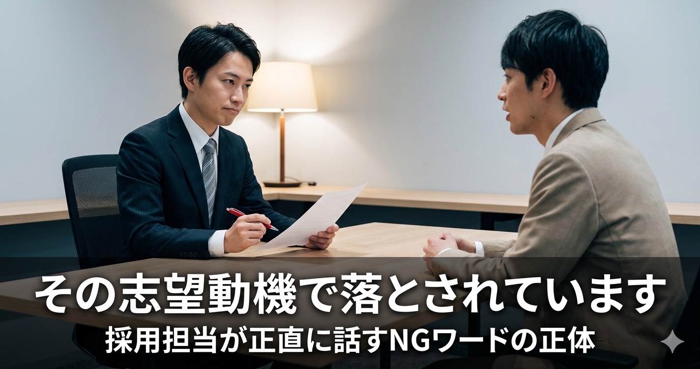 採用担当者が書類に赤ペンを入れながら求職者の志望動機を審査する面接シーン。CSの志望動機NGワードを採用側の本音から解説する記事のアイキャッチ。