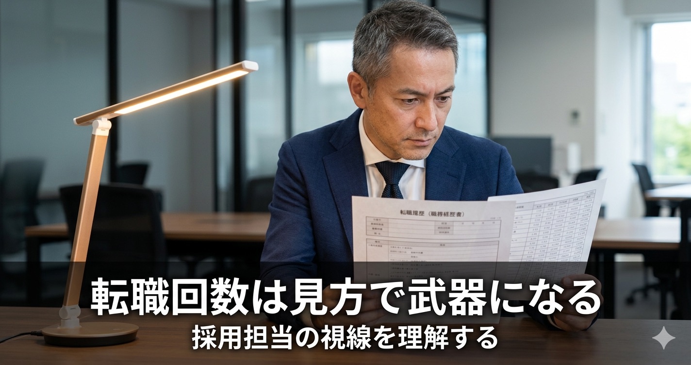 職務経歴書を真剣に検討する採用担当者。視線が数字データに集中している様子を表現した、書類選考の現場感